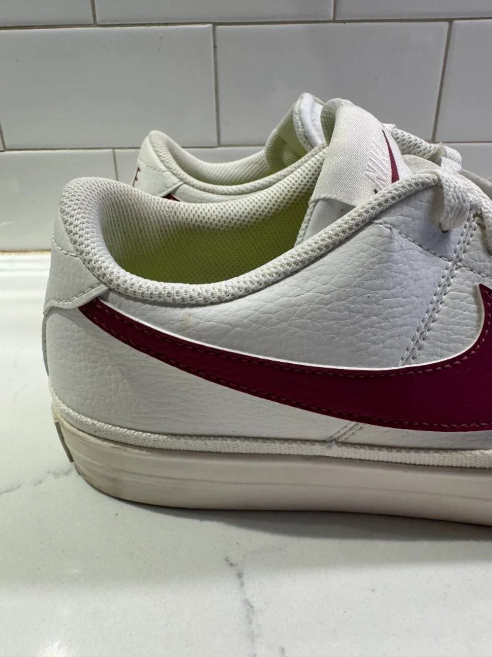 Nike Court Legacy Next Nature White Rosewood Leather Low Top Lace Up Sneakers Me